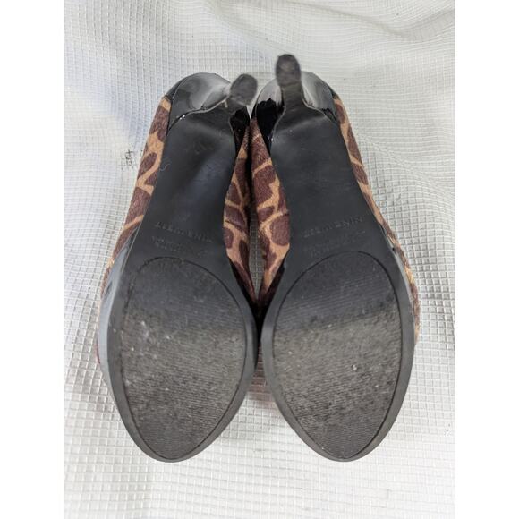 NINE WEST! BLACK & BROWN COWHIDE & PATENT LEATHER LOAFER TOE HEELS, PUMPS! SZ 8 - Picture 8 of 10